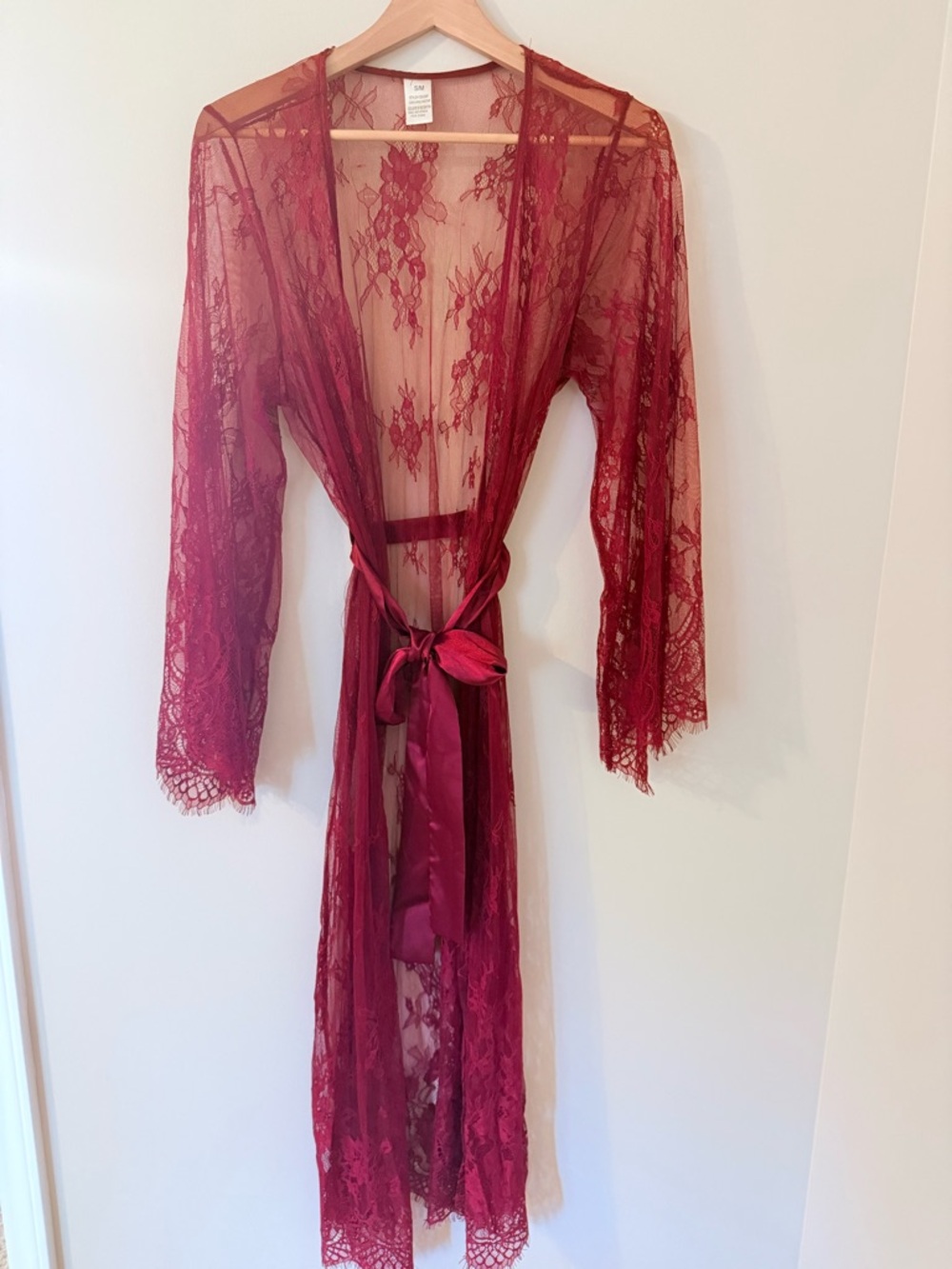 FOREVER 21 • Sheer Lace Robe with Satin Tie - Burgundy